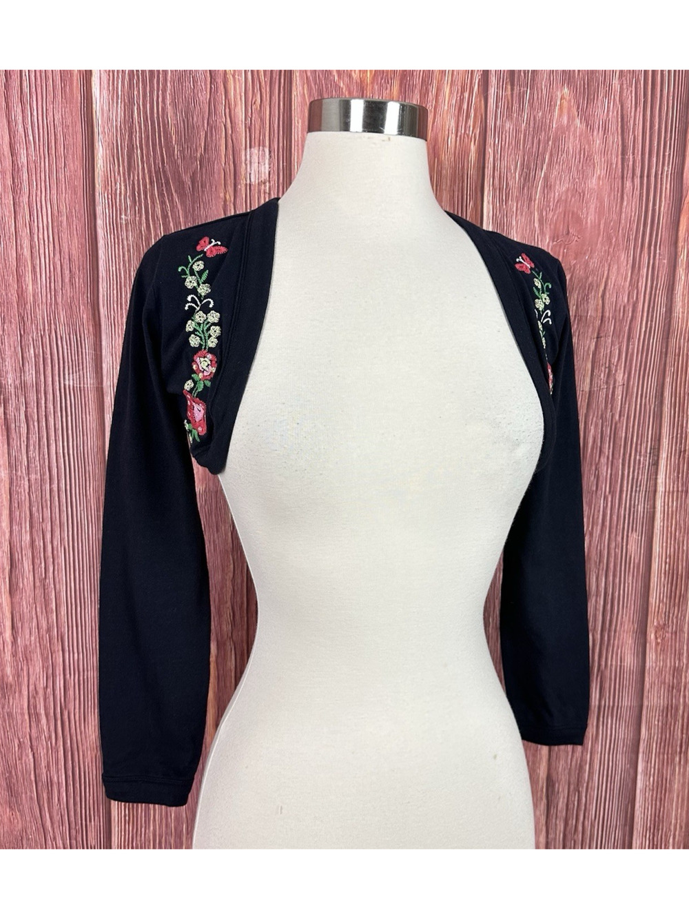 Limited Too Bolero Cardigan Mini Girls Size 10 Black Embroidered 90s Y2K Vintage